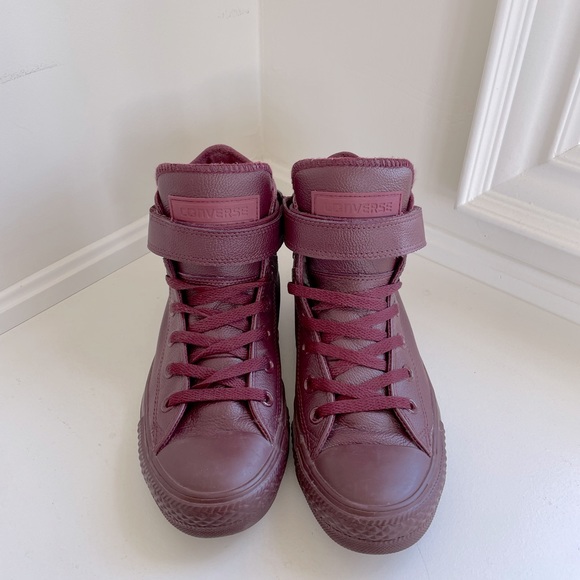 CONVERSE All Star wine leather hi tops with strap - Picture 2 of 7